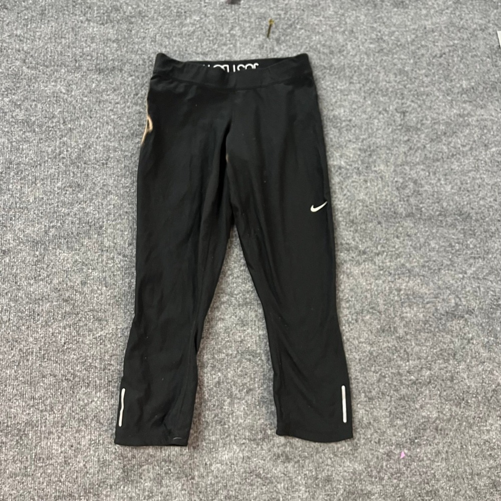 Nike Leggings Womens Size S Black Dri-Fit Cropped Athletic Running Just Do It